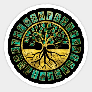 Tree of life  -Yggdrasil and  Runes alphabet Sticker